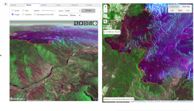 2019 Blue Mountains fires as seen from Sentinel-2 images in s2explorer