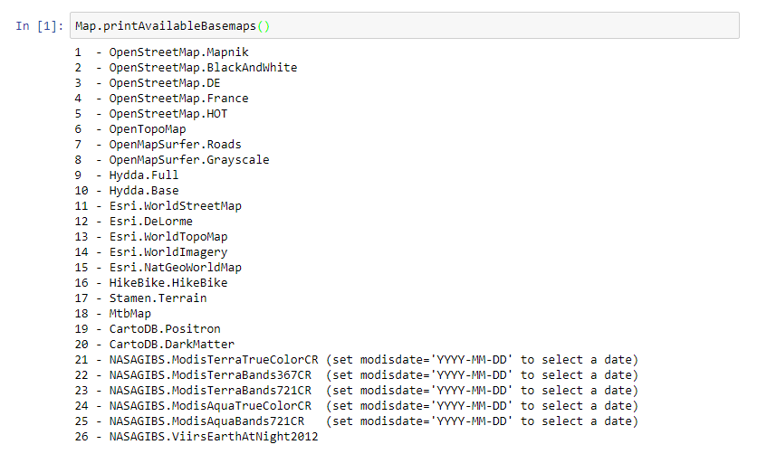 Map.printAvailableBasemap() sample
