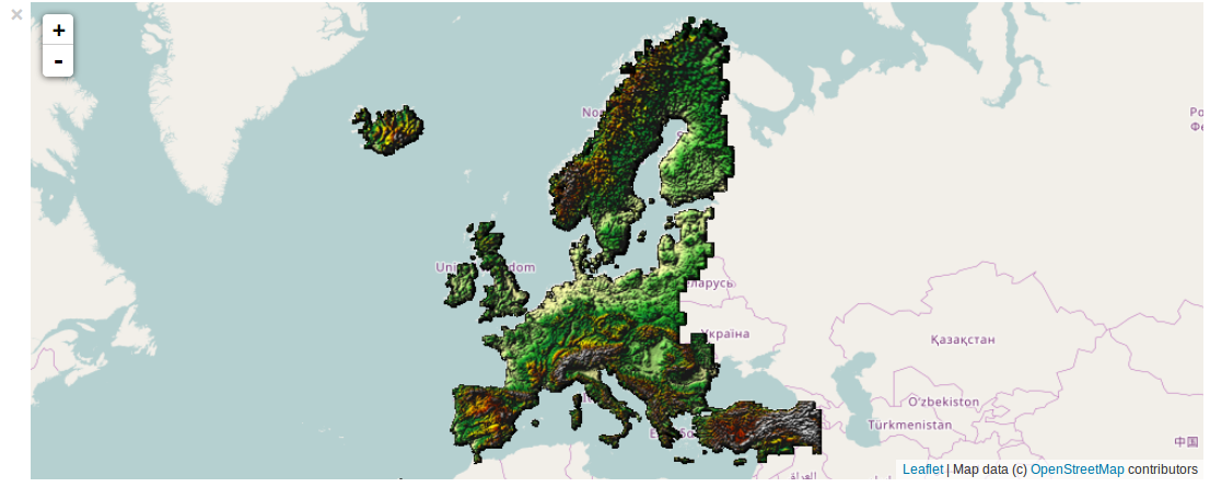 European Digital elevation model EU-DEM using a custom color palette