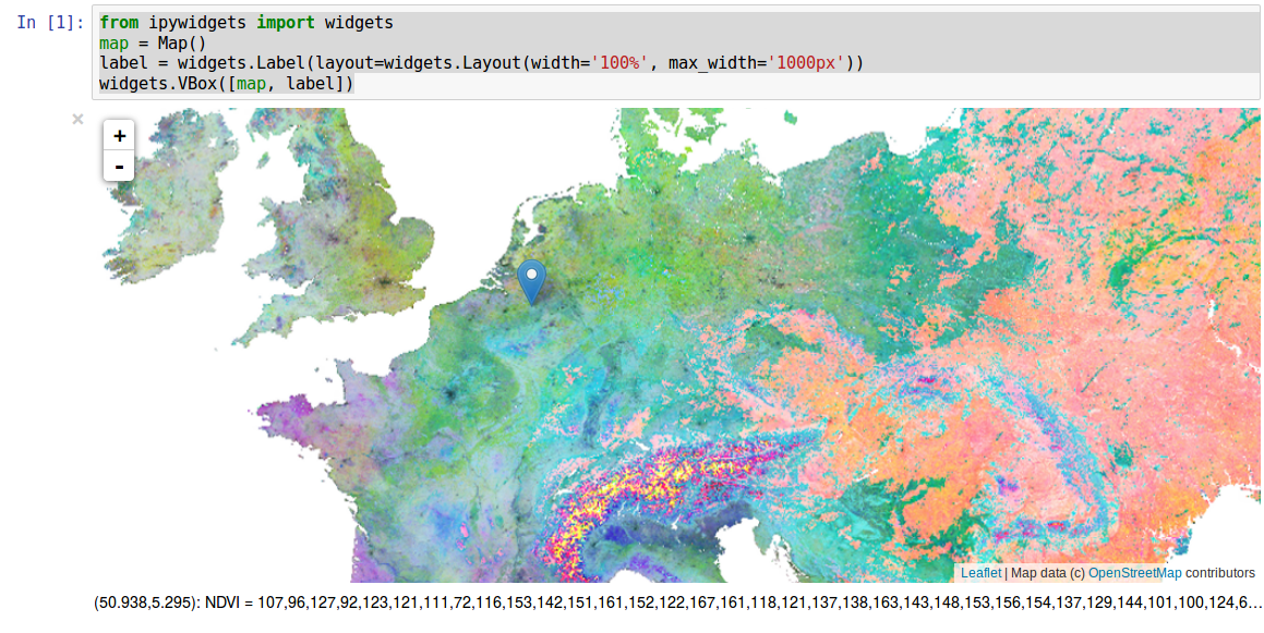 NDVI time series collection with value display using drag and drop marker